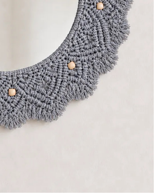 Beaded Sun Mirror - Light Grey
