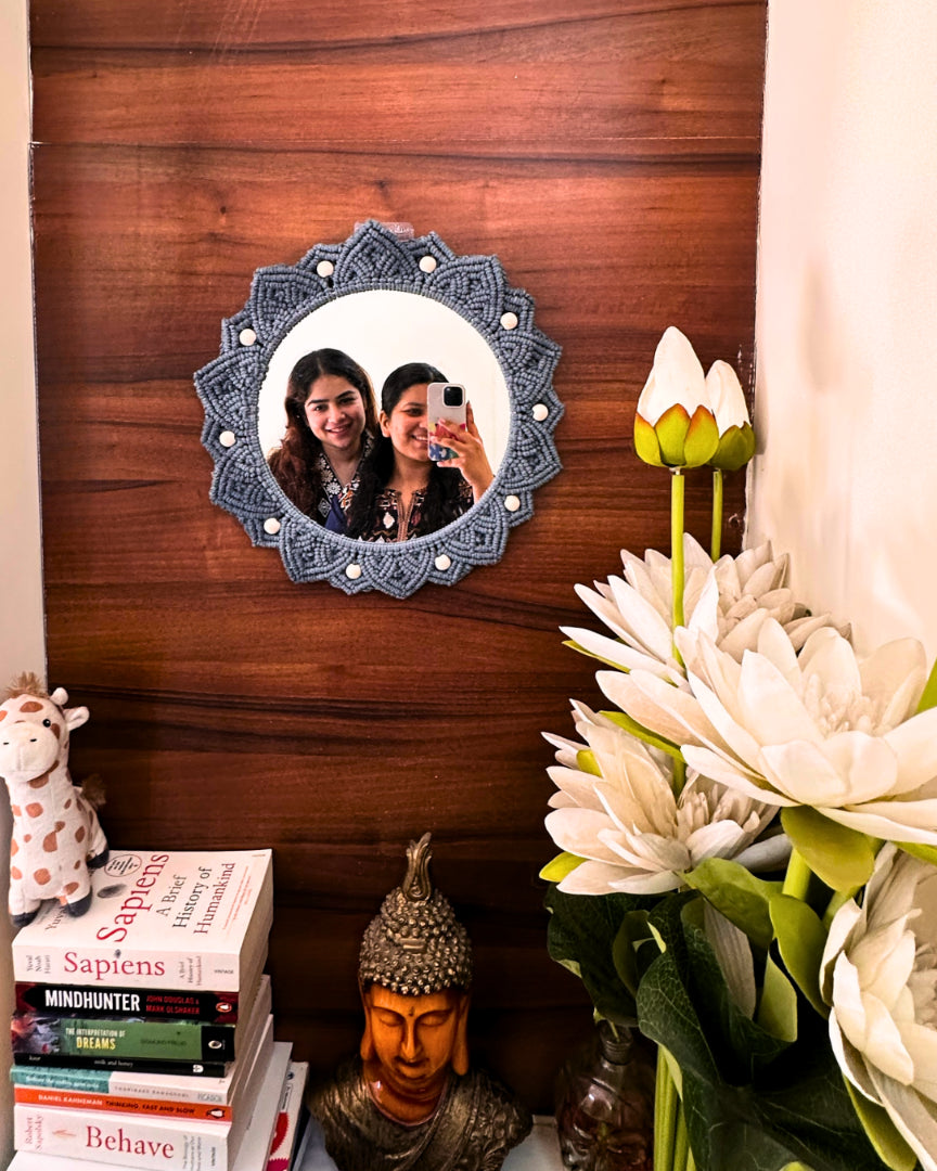 Beaded Sun Mirror - Dark Grey