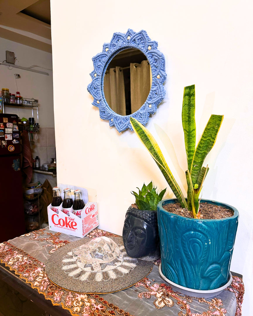 Beaded Sun Mirror - Blue