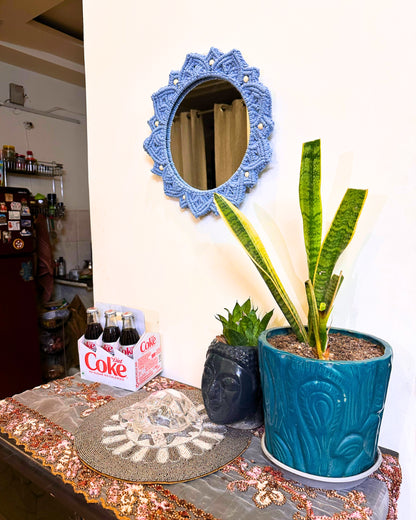 Beaded Sun Mirror - Blue