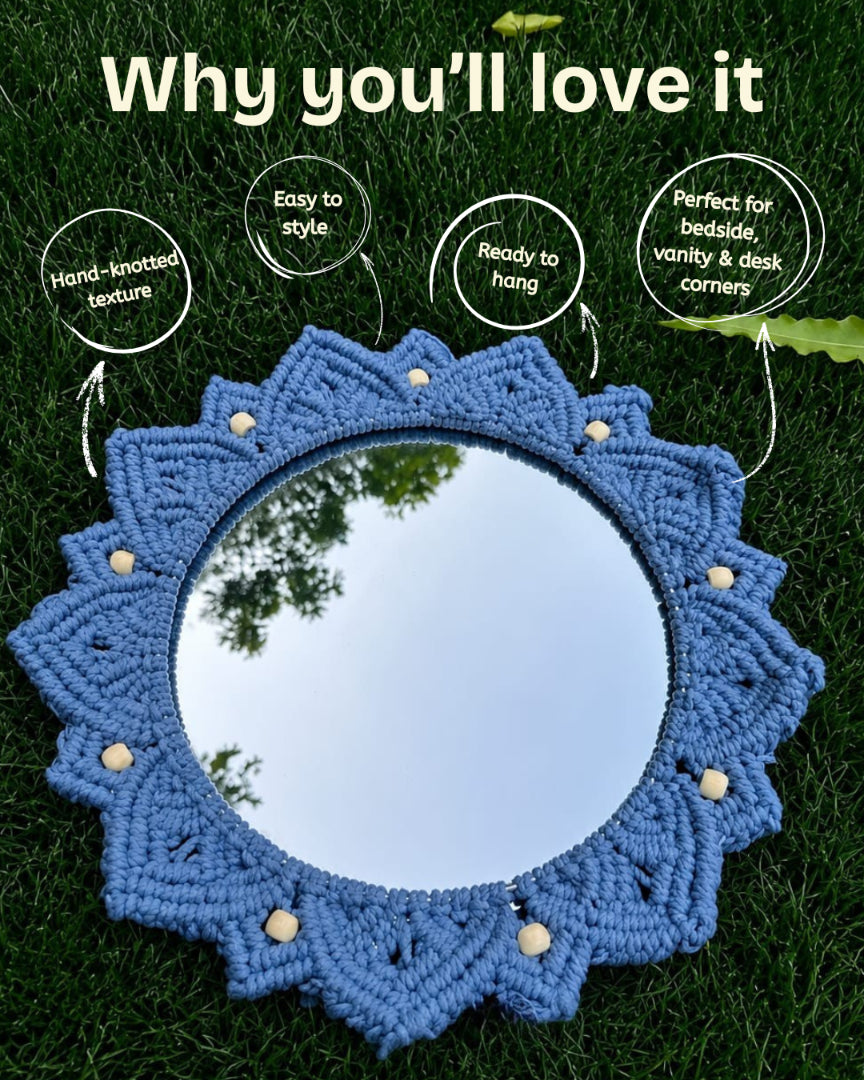 Beaded Sun Mirror - Blue