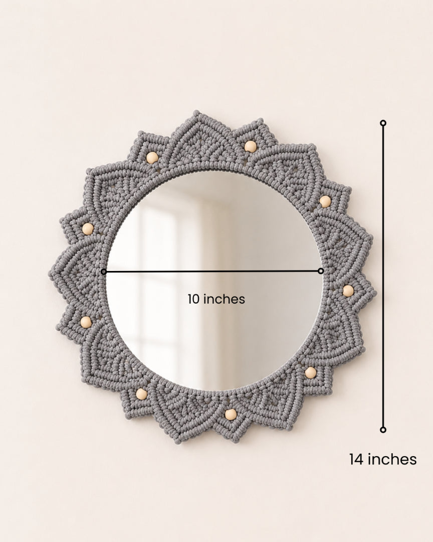 Beaded Sun Mirror - Light Grey