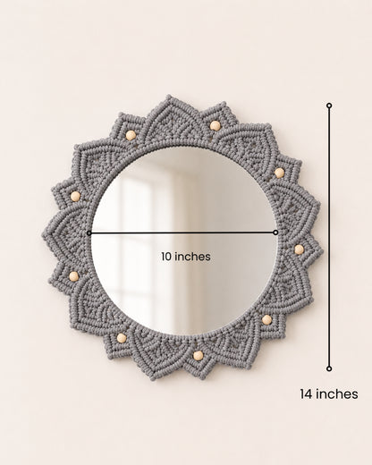 Beaded Sun Mirror - Light Grey
