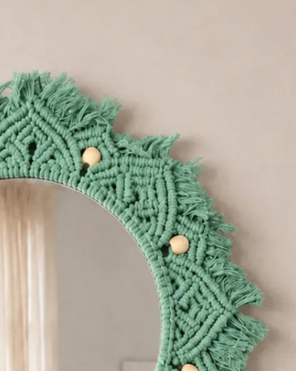 Beaded Sun Mirror - Green