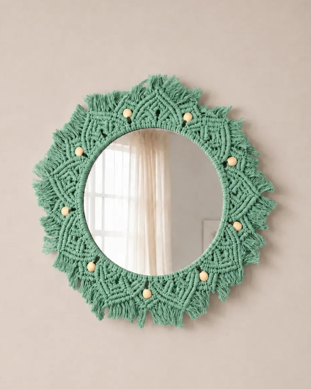 Beaded Sun Mirror - Green