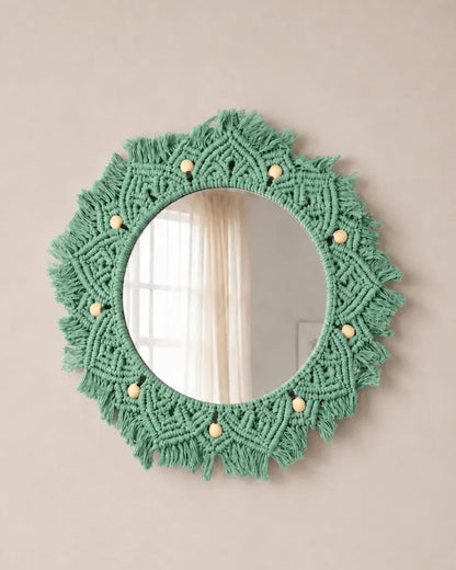 Beaded Sun Mirror - Green
