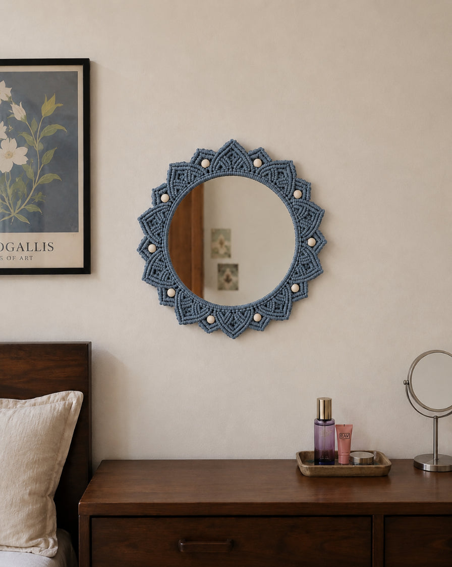 Beaded Sun Mirror - Dark Grey