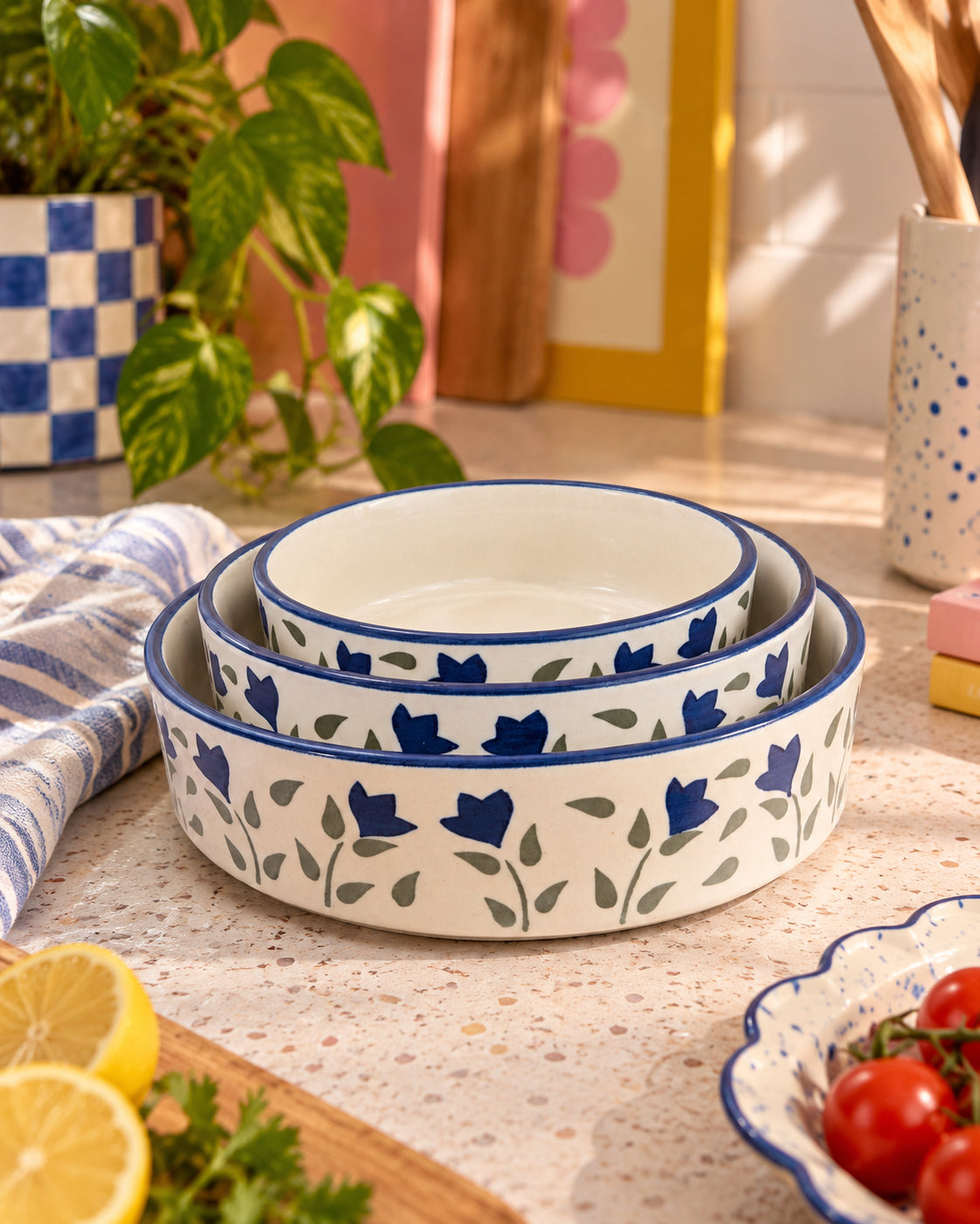 Set of 3 Salad Bowls- Tulip Garden