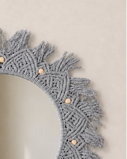 Beaded Sun Mirror - Light Grey