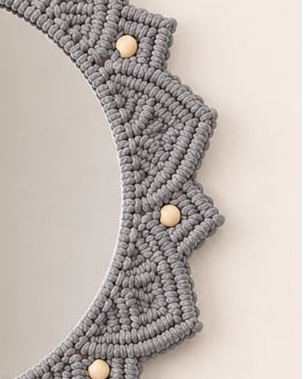 Beaded Sun Mirror - Light Grey