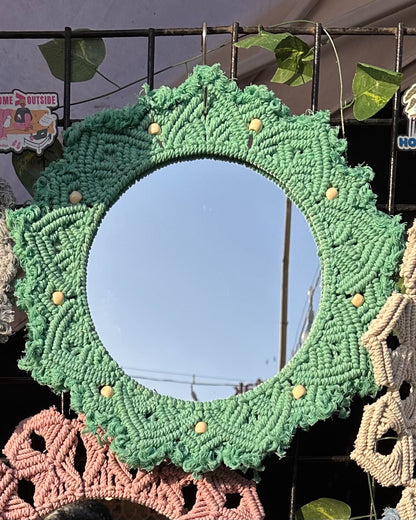 Beaded Sun Mirror - Green