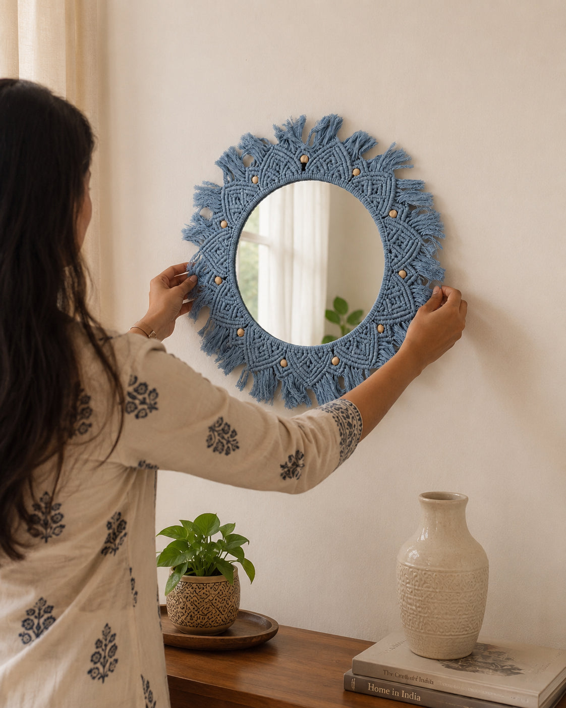 Beaded Sun Mirror - Blue