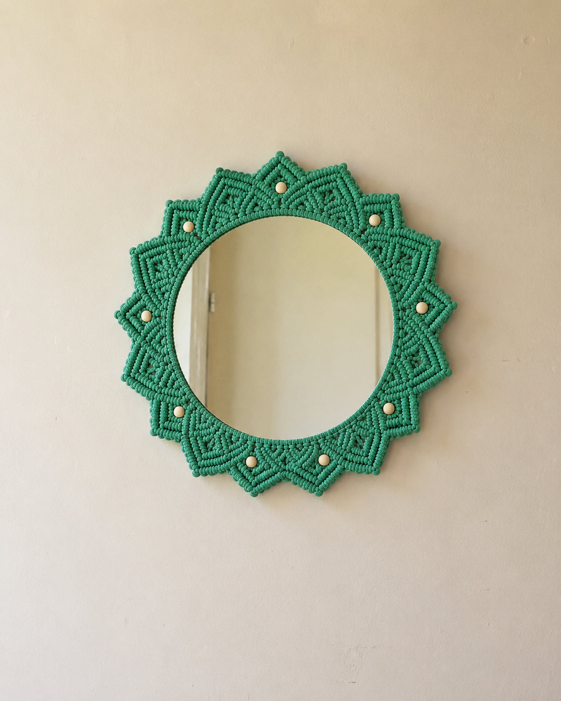 Beaded Sun Mirror - Green