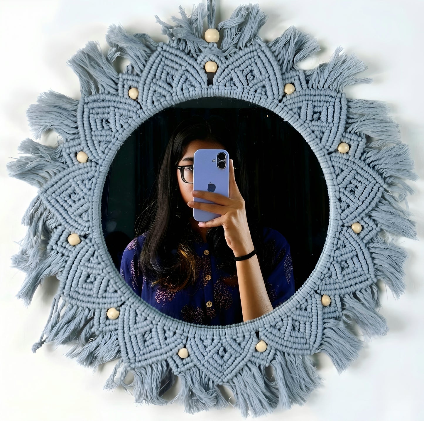 Grey Beaded Sun Mirror