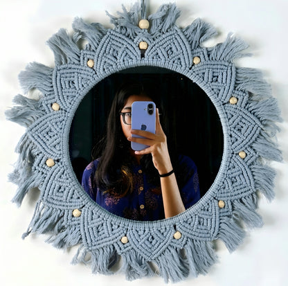 Grey Beaded Sun Mirror