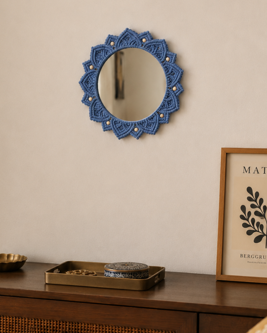 Beaded Sun Mirror - Blue