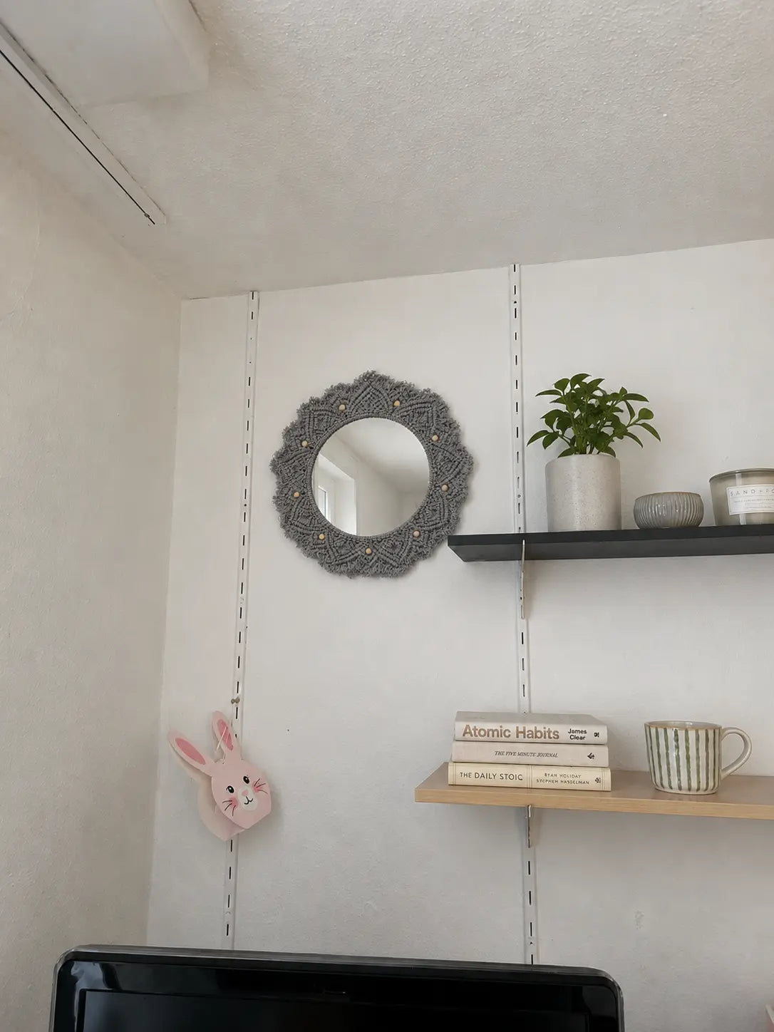 Beaded Sun Mirror - Light Grey