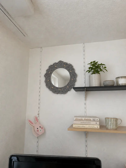 Beaded Sun Mirror - Light Grey