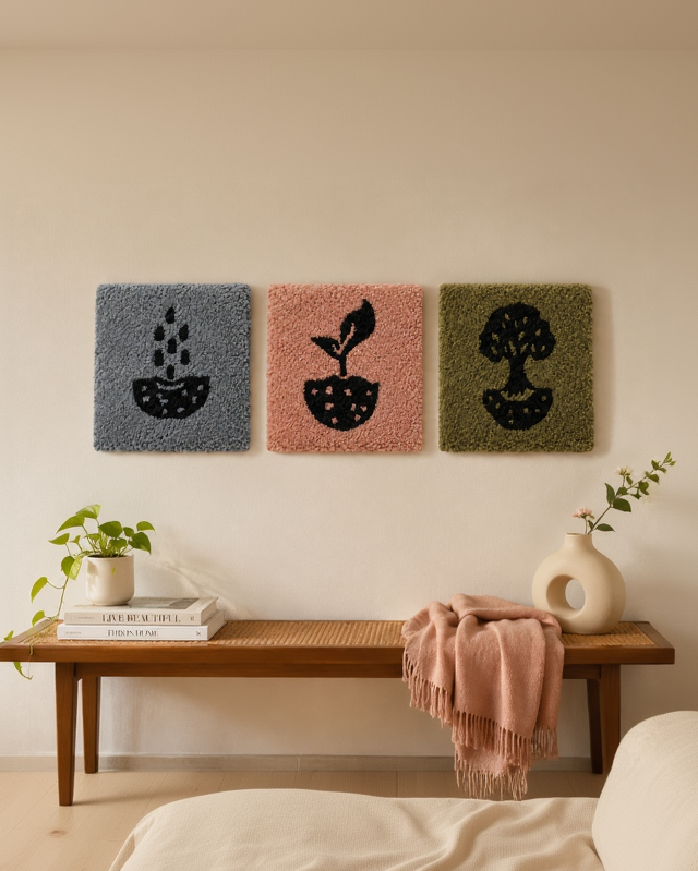 Tree of life 3 Pieces Set - Tufted Wall Art