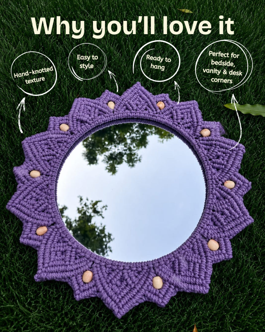 Beaded Sun Mirror - Lavender